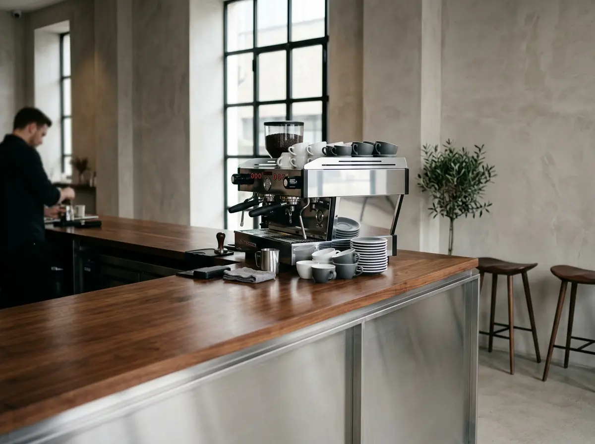 Minimalist coffee counter with clean lines