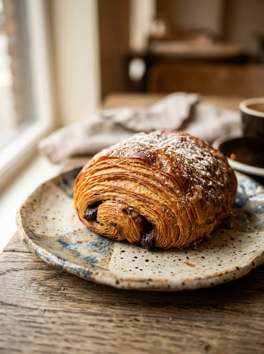 Fresh pastry on a handcrafted plate
